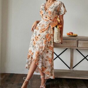 Belle & sky silk floral wrap dress